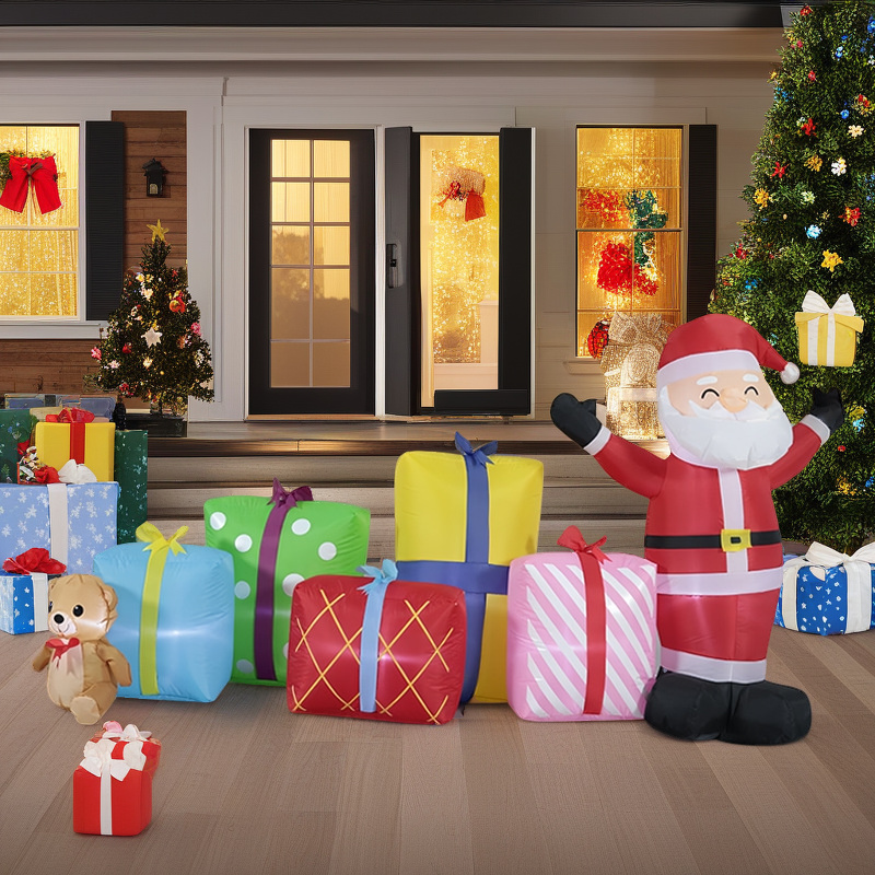 Kids Outdoor Yard - Boîte cadeau gonflable lumineuse de noël,