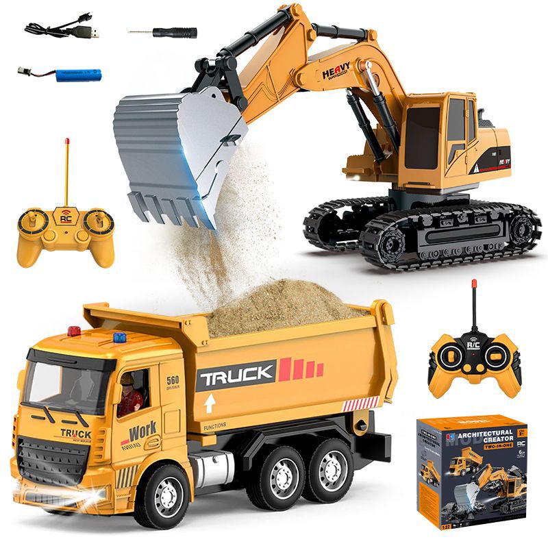 Kids Outdoor Vehicles - Excavatrice télécommandée en alliage avec lumières